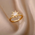Personality Design Rotatable Sunflower Opal Decompression Rings for Women Luxury Gold Color Stainless Steel Finger Jewelry Gift